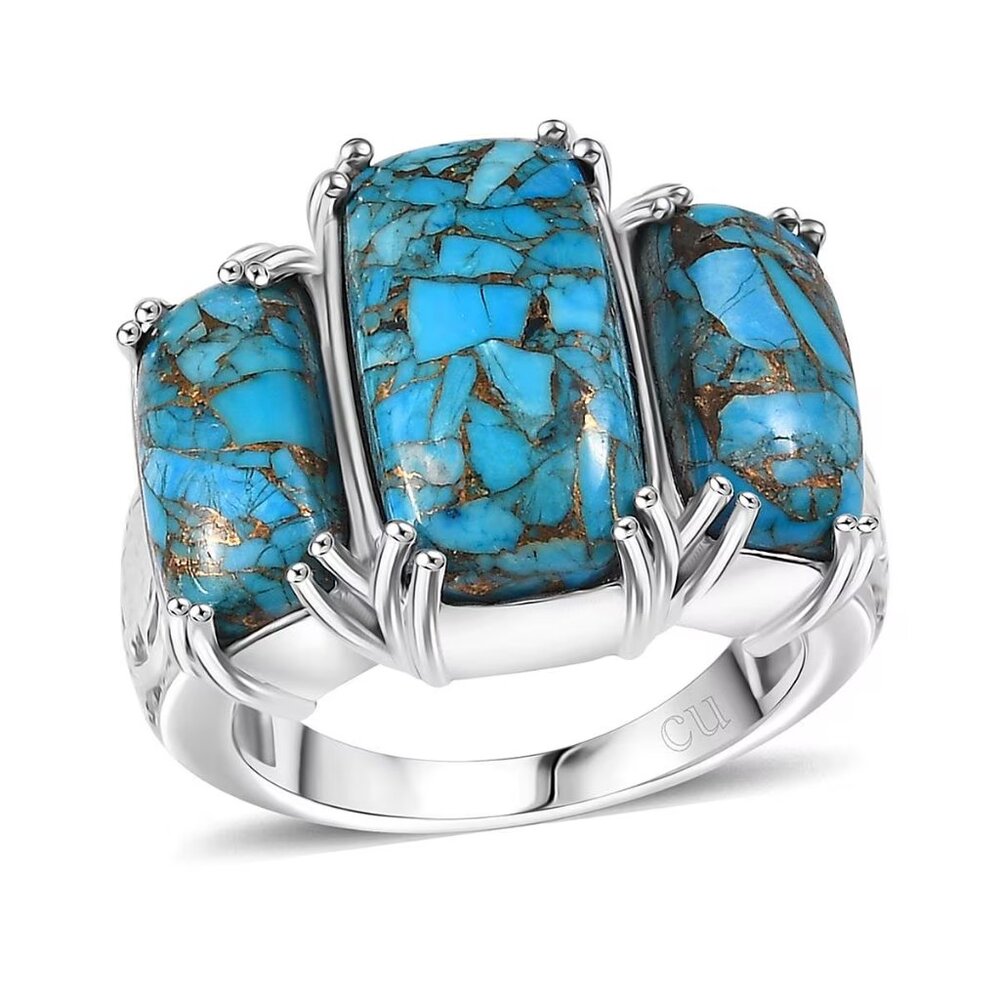 NEW Chestnut Brine Matrix Turquoise Stone Ring in Platinum Over Copper